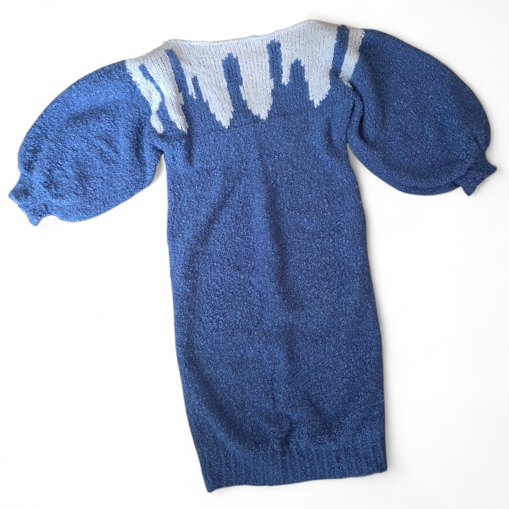 Handmade Popcorn Knit Dress White & Blue Bubble Cuff